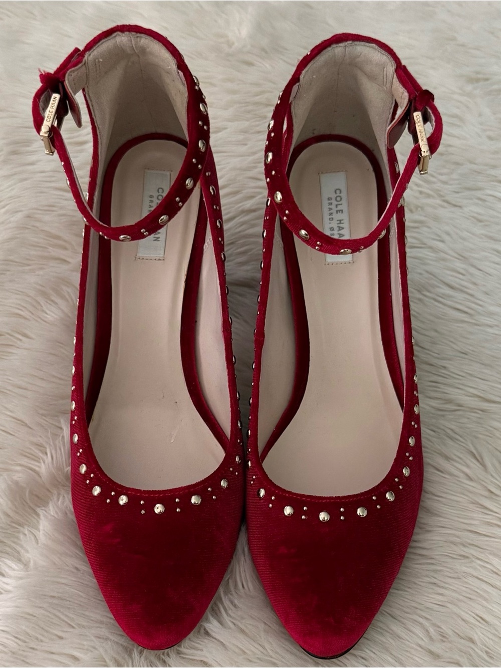 Cole Haan Women's Larue Grand Stud 85mm Pump in red velvet